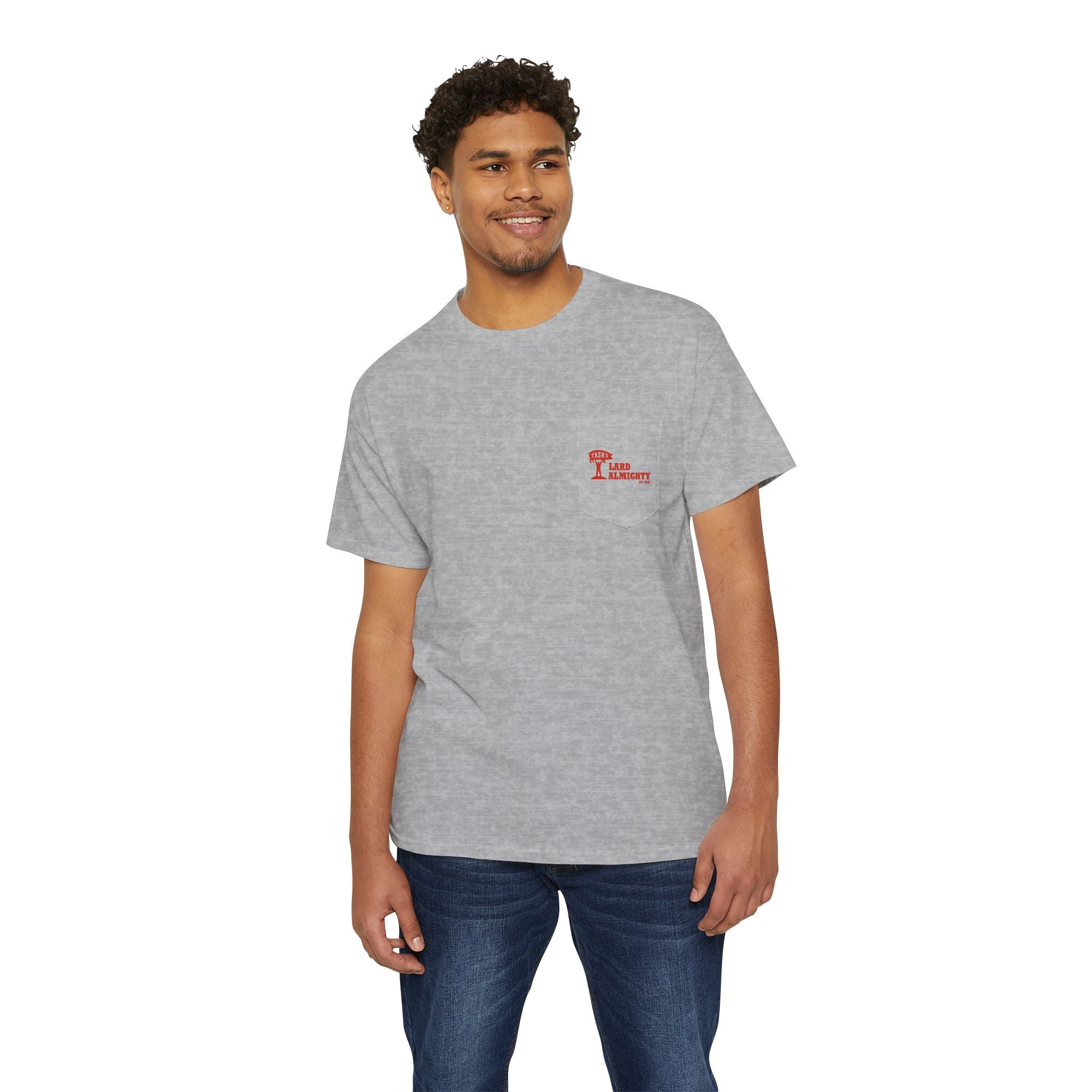 Tash’s Lard Almighty Dry Rub™ Heavy Cotton Pocket Tee — Faith, Flavor & Front Pocket Function